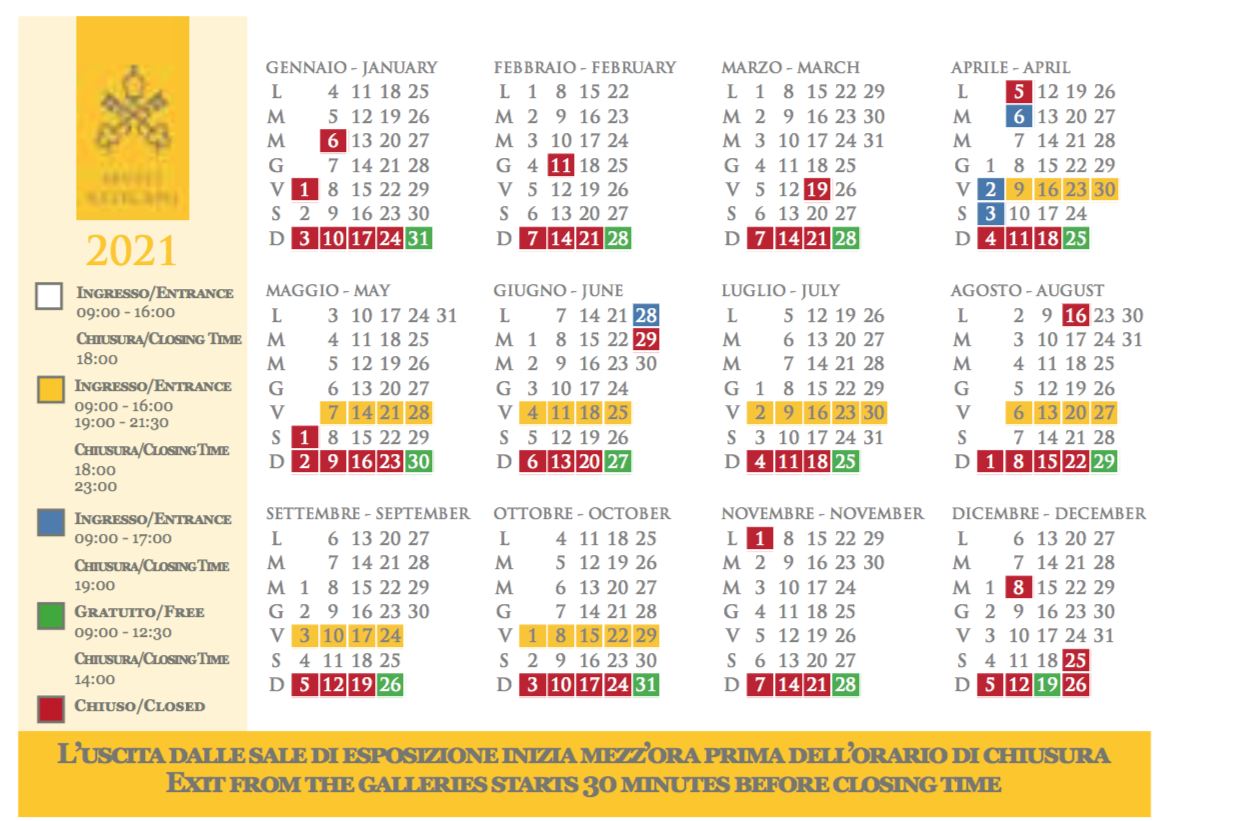 Calendario 2021 Musei Vaticani
